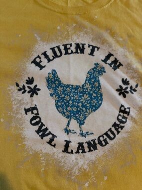 Gildan Yellow Tee with Blue Floral Chicken Graphic